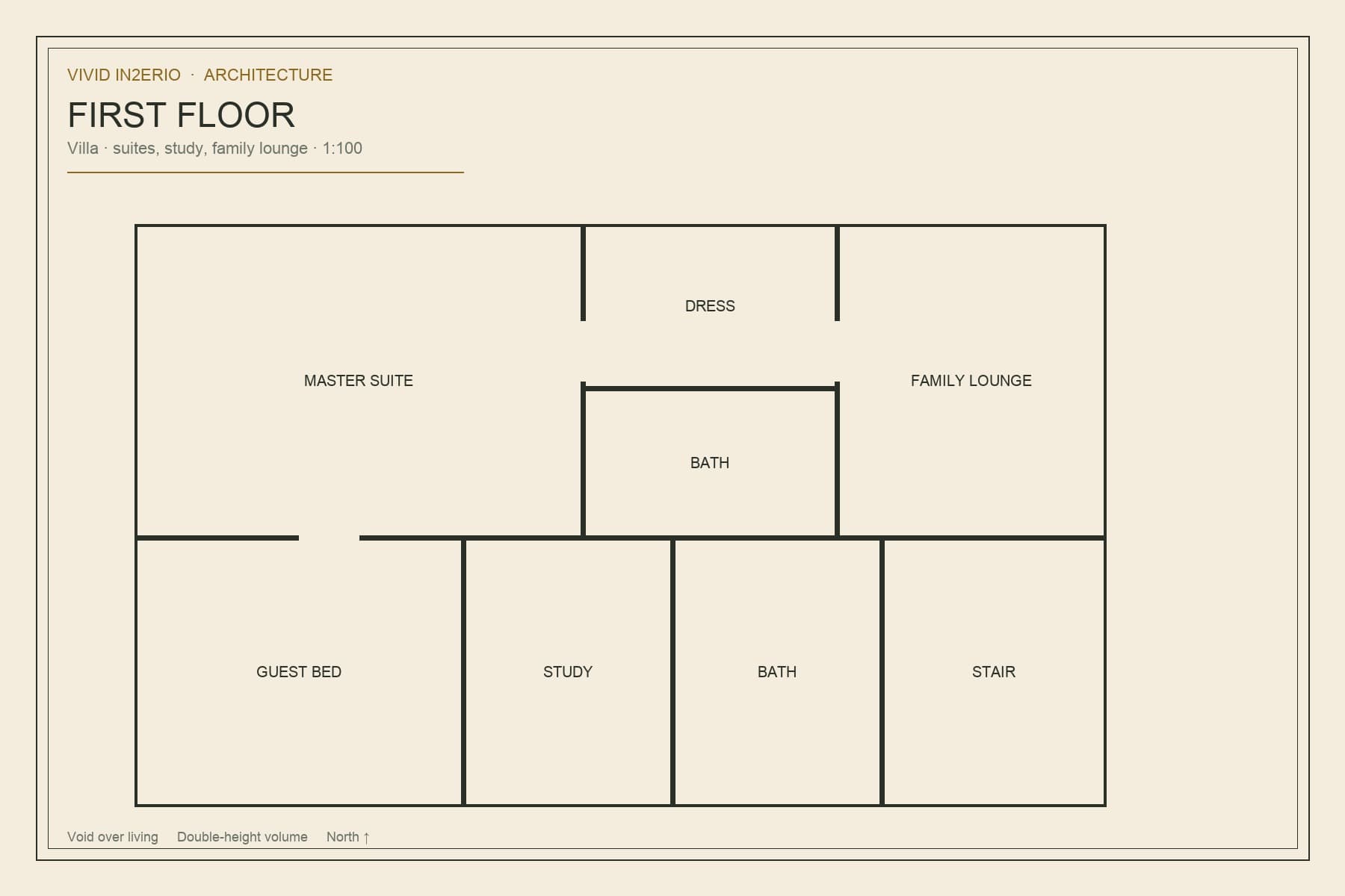First-floor villa plan — suites, study, lounge