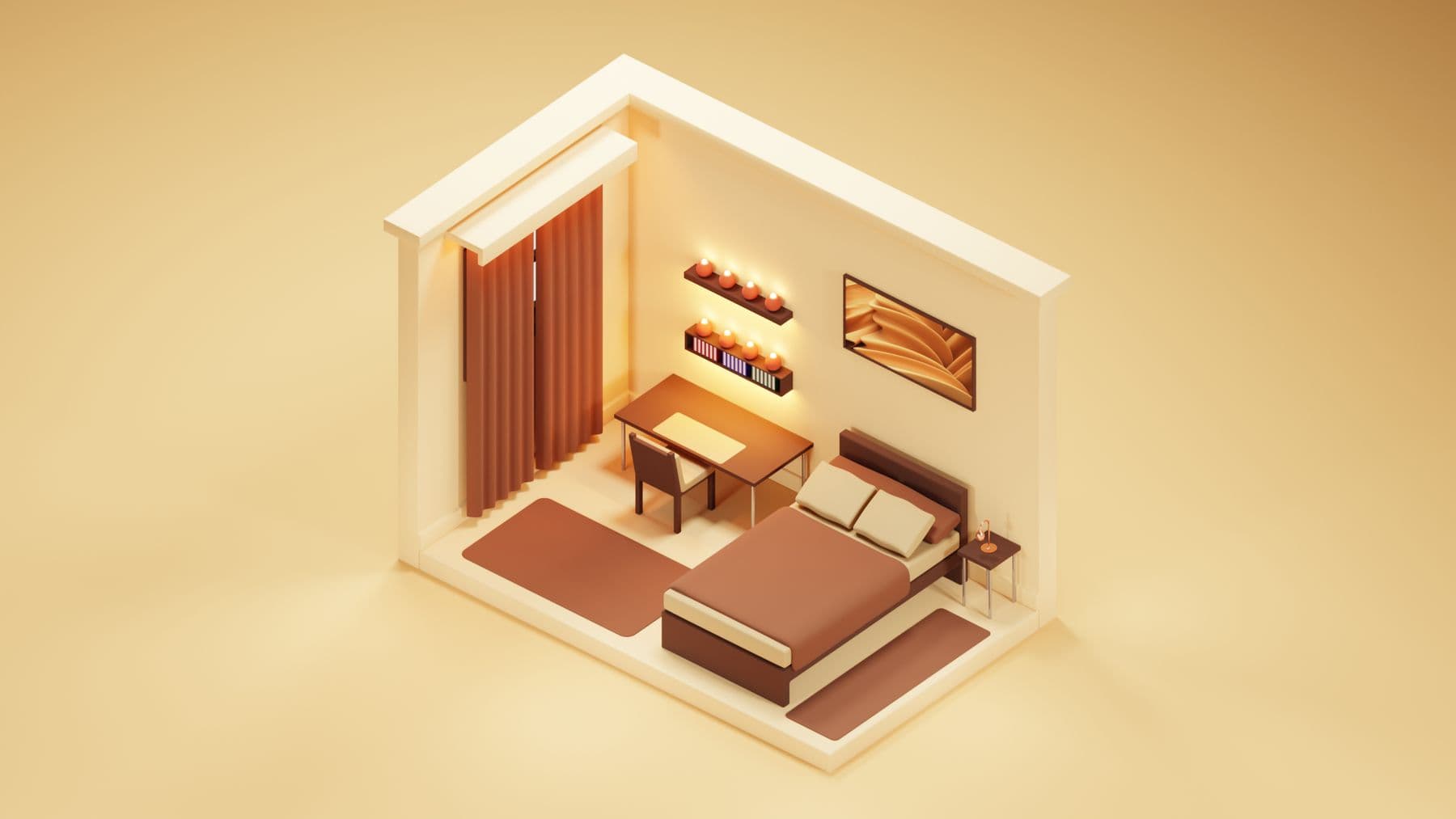 Isometric 3D bedroom volume