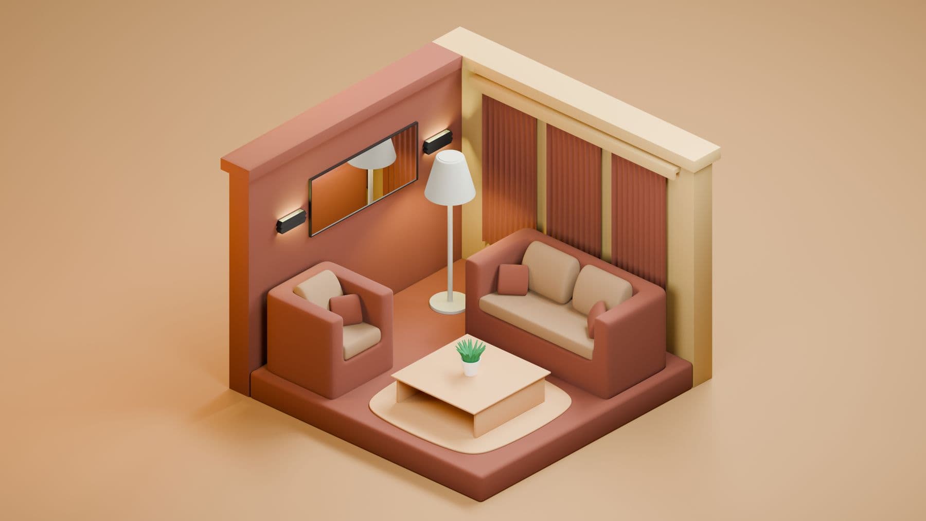Isometric 3D living-room volume