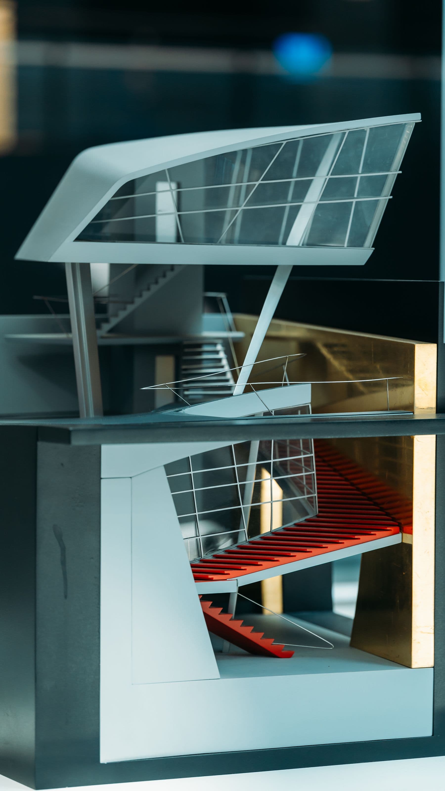 Physical 3D architectural model with stair cutaway