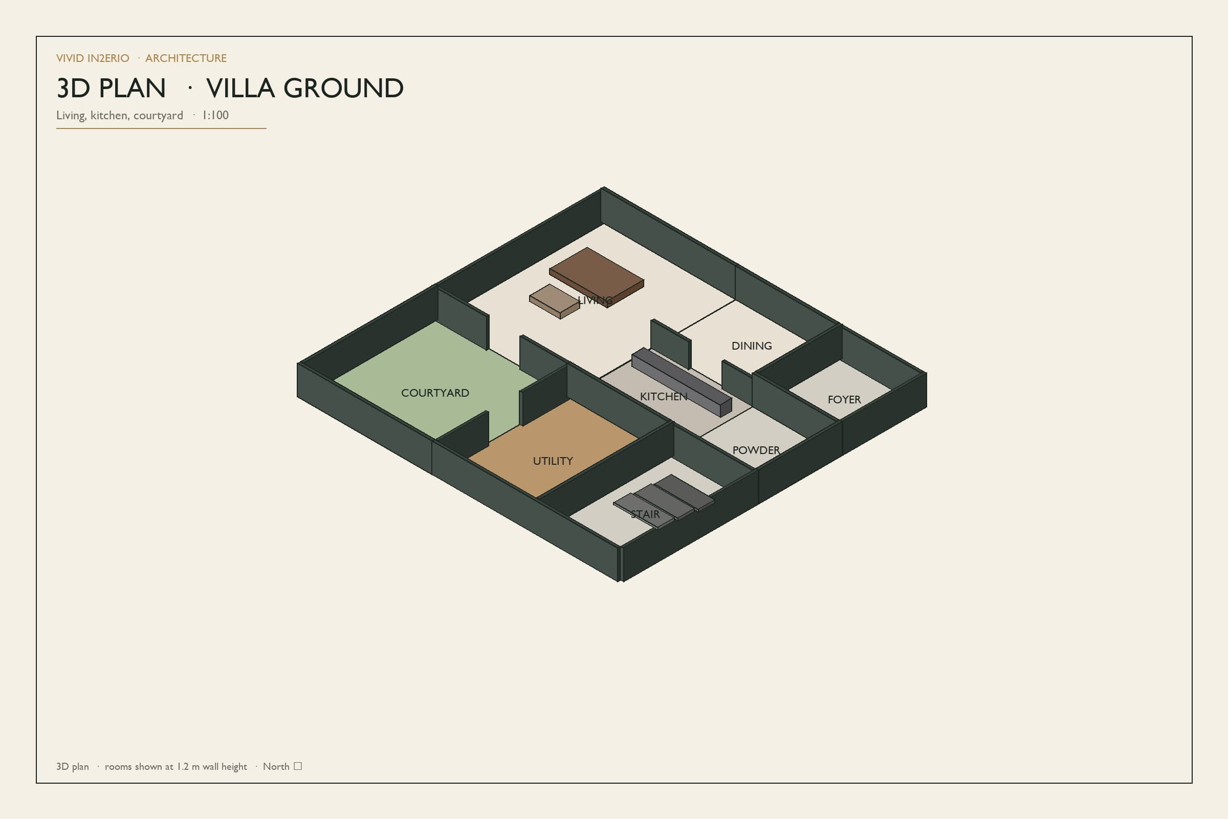 3D axonometric villa ground-floor plan
