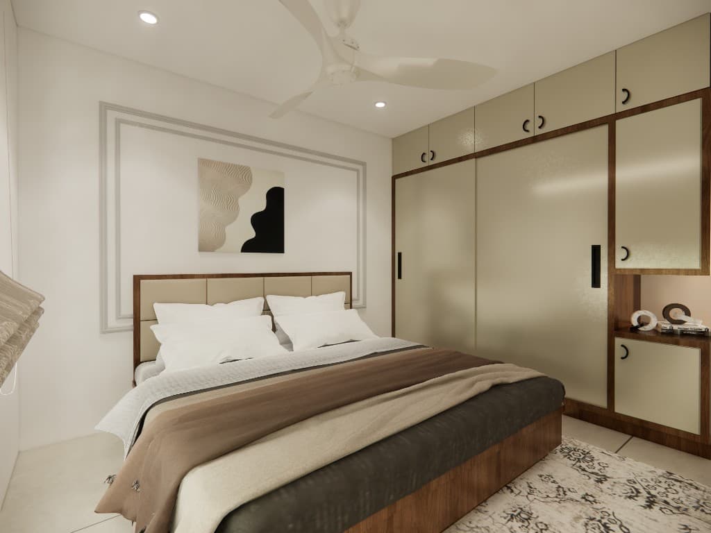 Skypark apartment interiors — living, kitchen, and bedrooms — still 12
