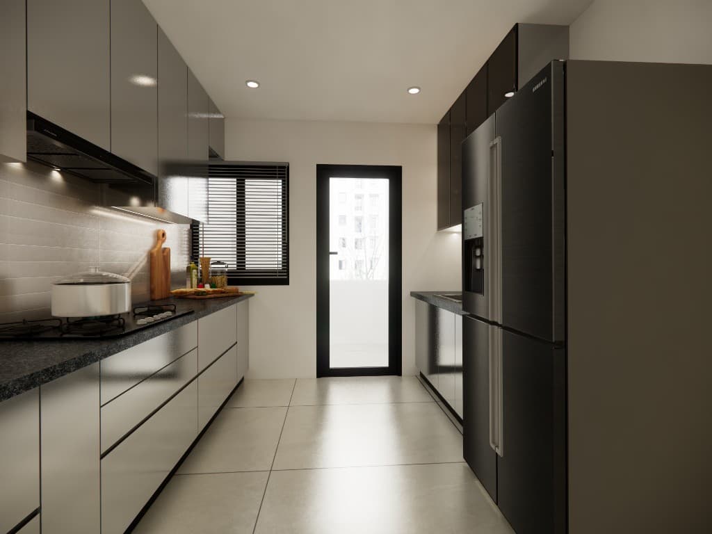 Skypark apartment interiors — living, kitchen, and bedrooms — still 9