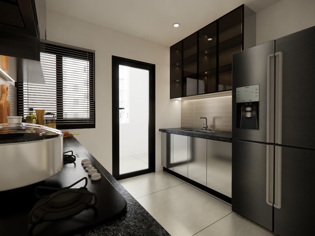Skypark apartment interiors — living, kitchen, and bedrooms — still 10