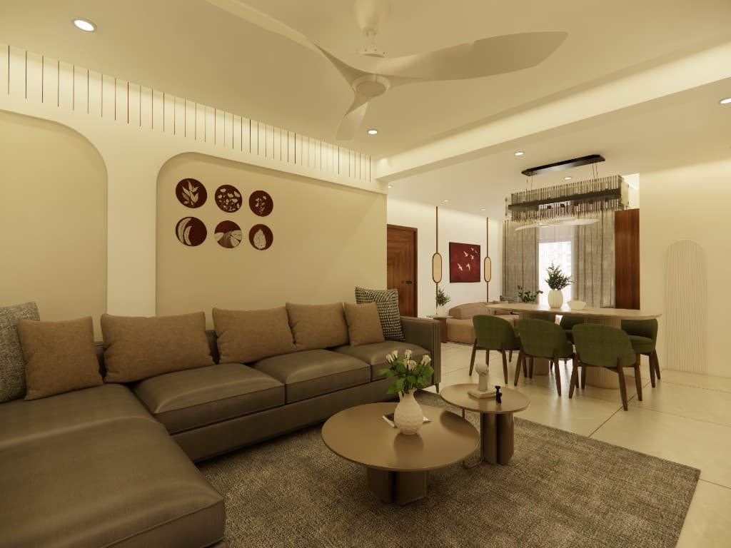 Skypark apartment interiors — living, kitchen, and bedrooms — still 3