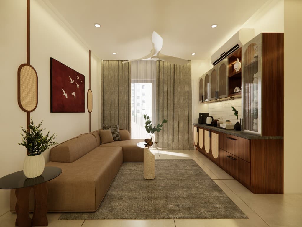 Skypark apartment interiors — living, kitchen, and bedrooms — still 6