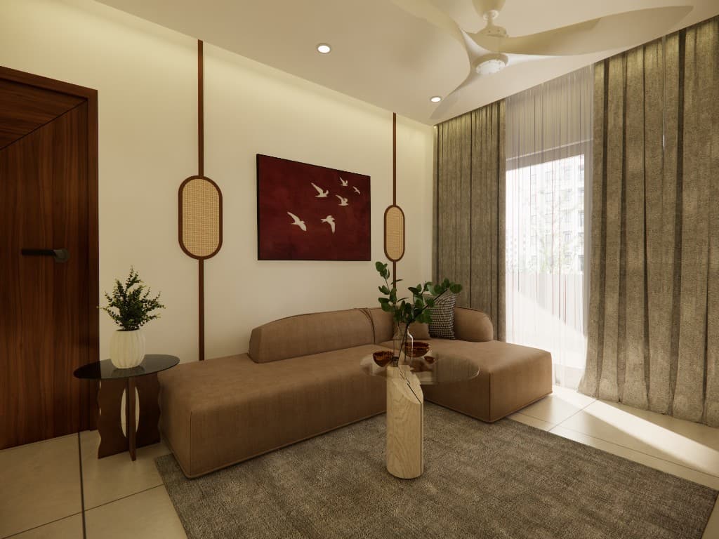 Skypark apartment interiors — living, kitchen, and bedrooms — still 5