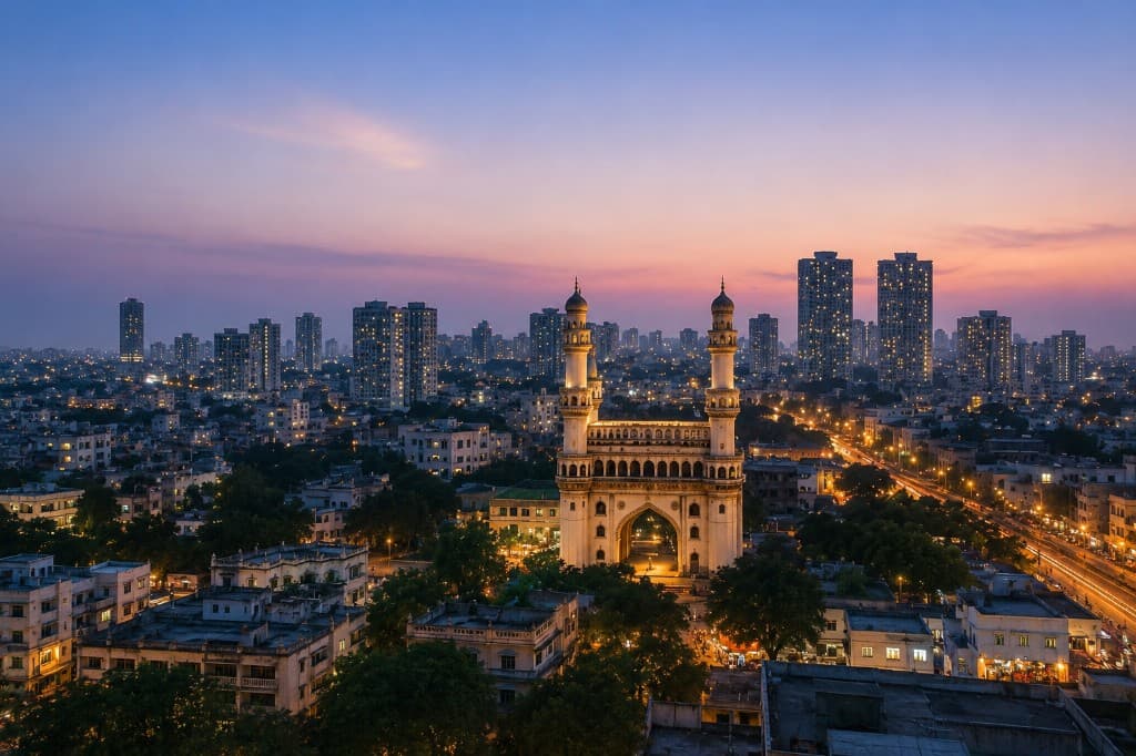 Hyderabad studio — city skyline at dusk