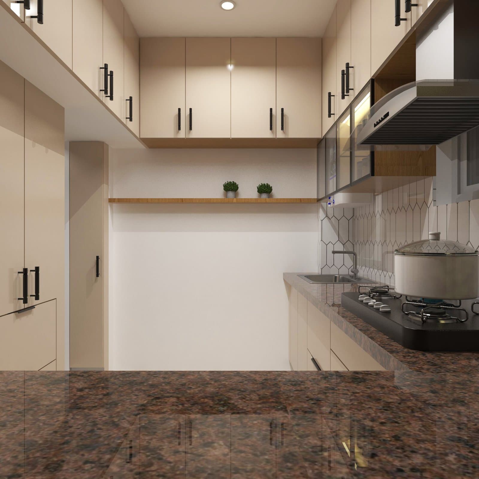 Kitchen interior render — Delhi project — still 3