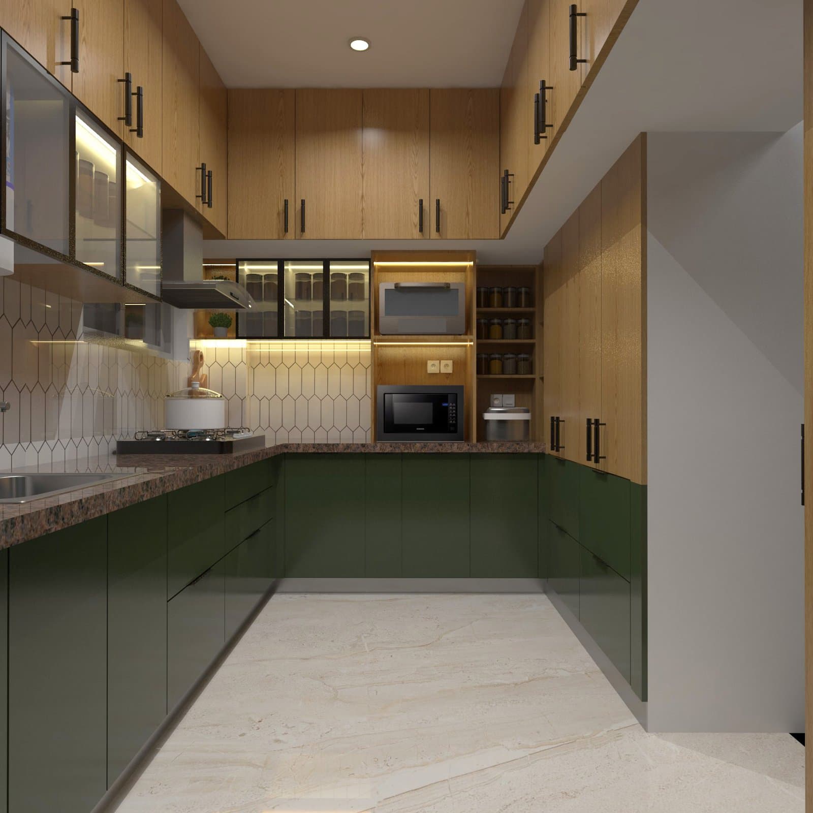 Kitchen interior render — Delhi project — still 4