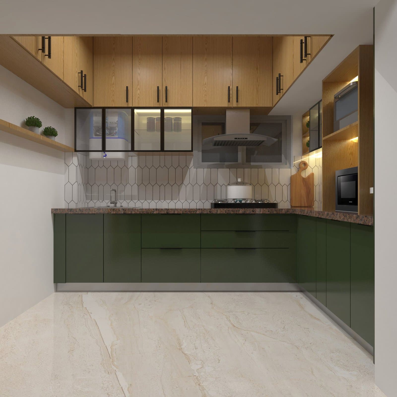 Kitchen interior render — Delhi project — still 5
